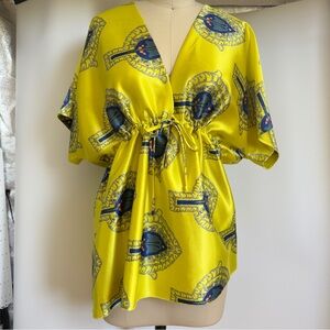Tricia Fix Vibrant Yellow and Blue Patterned Tunic Size M
